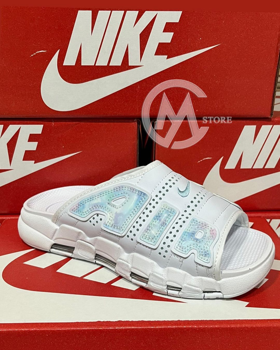 Nike Air UPTEMPO Chanclas - Blancas y celestes